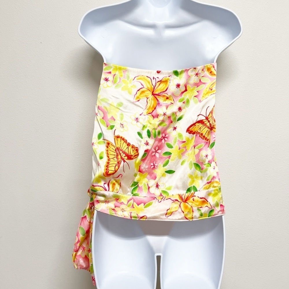 Lilly Pulitzer Vintage Silk Butterfly White Winter Floral Print Quinn Top Sz 10 - Picture 6 of 12